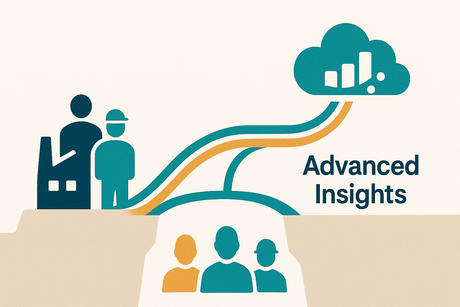 Illustration showing advanced insights flowing from cloud to industry