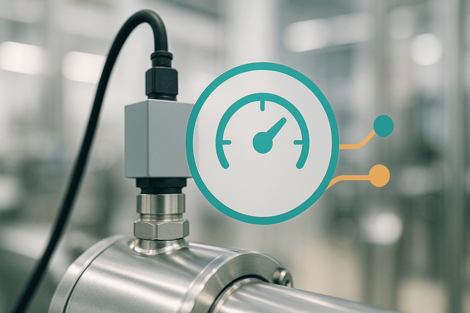 Close-up of industrial sensor with ML4industry data readiness gauge overlay